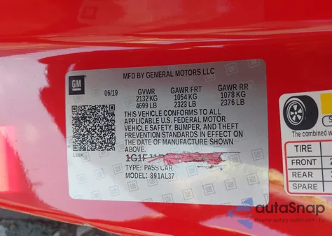 2019 Chevrolet Camaro Zl1 from USA, damaged, VIN 1G1FJ1R68K0155489